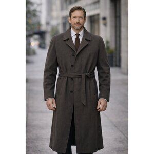 Rare Vintage Y2K Bill Blass Mens Trench Coat 46R Wool Single Breast Zip Away